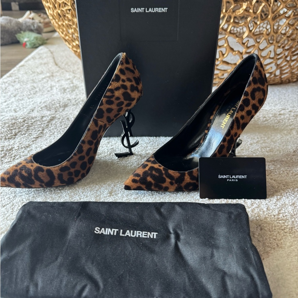 Saint Laurent Brown Heels with Leopard Print